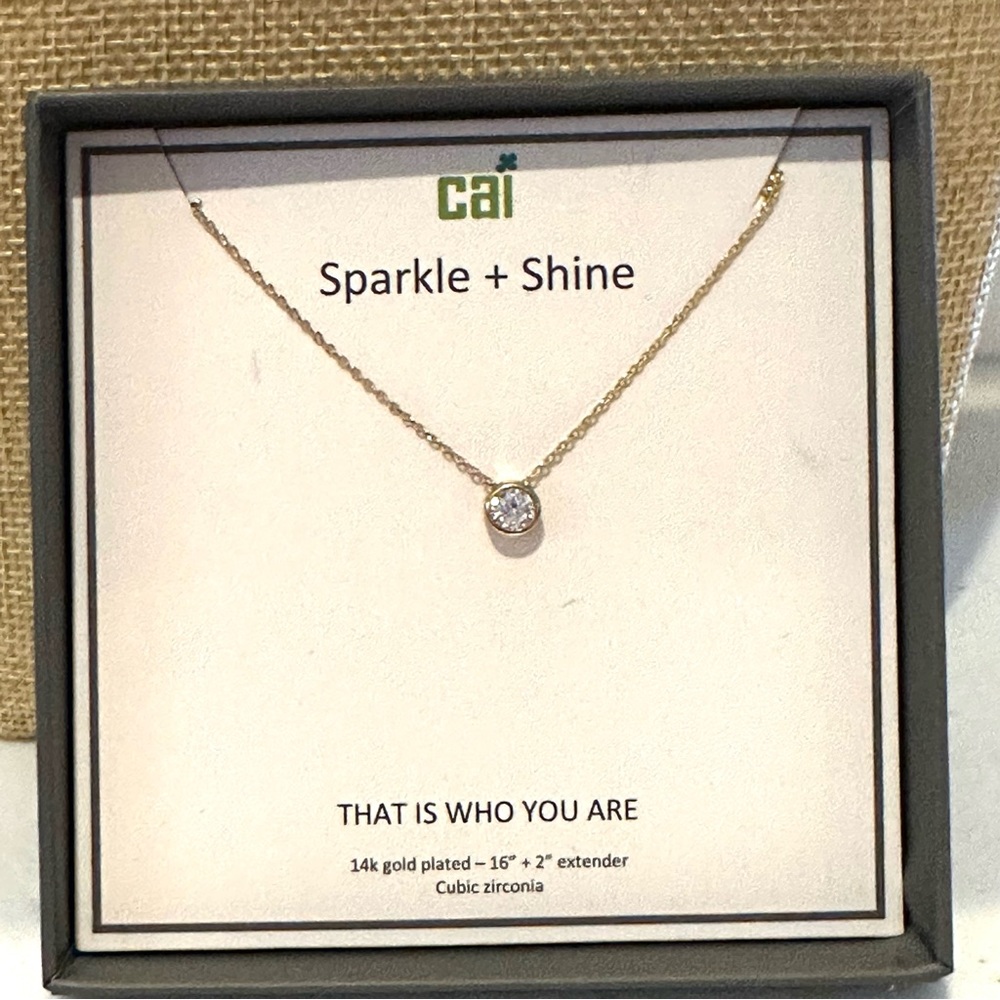 New in Box CAI Necklace 14 kt gold plated w/ Cubic Zirconia Pendant